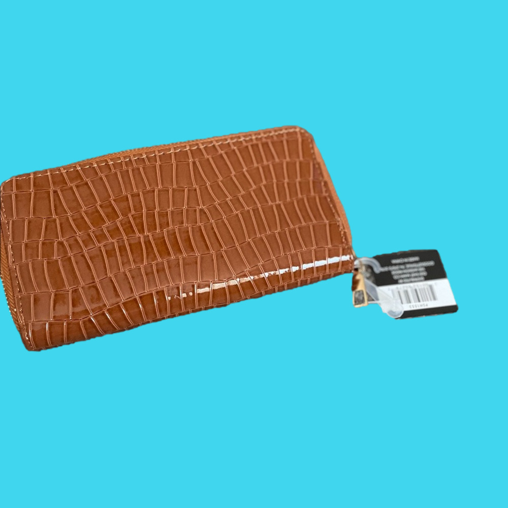 Brown Croc Embossed Zip Around Wallet NWT - Picture 2 of 5